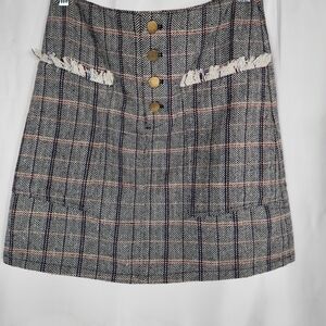 Stylish Black and White Plaid Mini Skirt with Gold Buttons